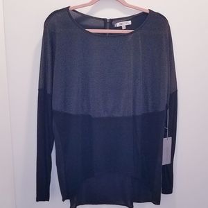 Jennifer Lopez Women's Size XL Blouse Tunic Top Black Silver Dark Glamour Shirt